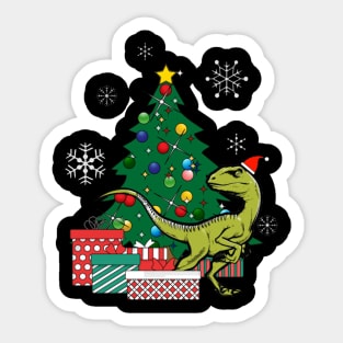 Velociraptor Around The Christmas Tree Sticker